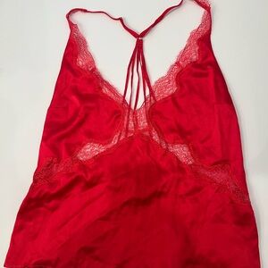 Red Lace Trim Satin Lingerie Top